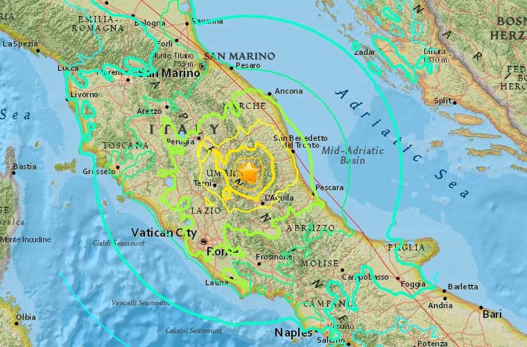 Trung tâm khảo sát địa chất Mỹ (USGS) cho hay, trận  động đất ở Italy mạnh 6,4 độ Richter. Nó xảy ra vào lúc 3h36 (giờ địa phương, tức hơn 8h theo giờ Việt Nam) ngày 24/8. Tâm chấn nằm ở phía đông bắc Rome gần Rieti.